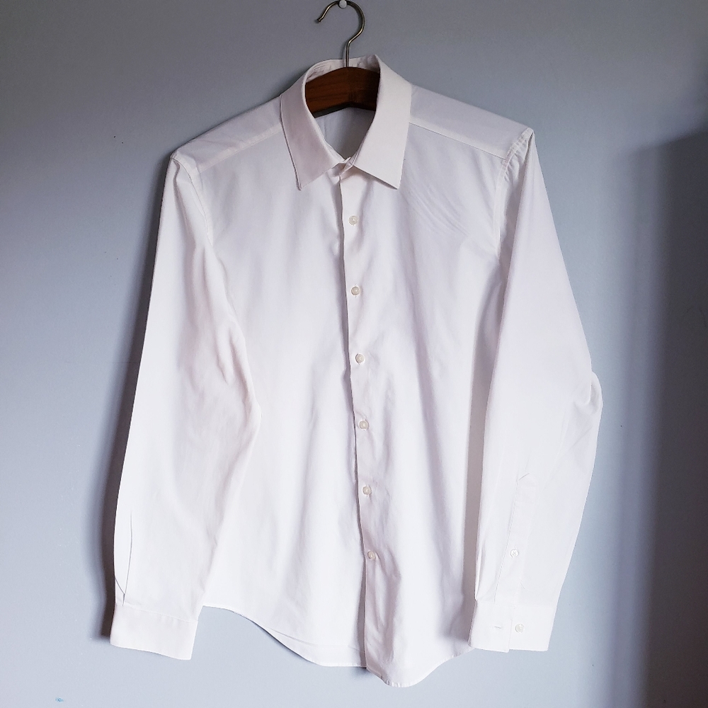 Mens white dress shirt slim fit flex